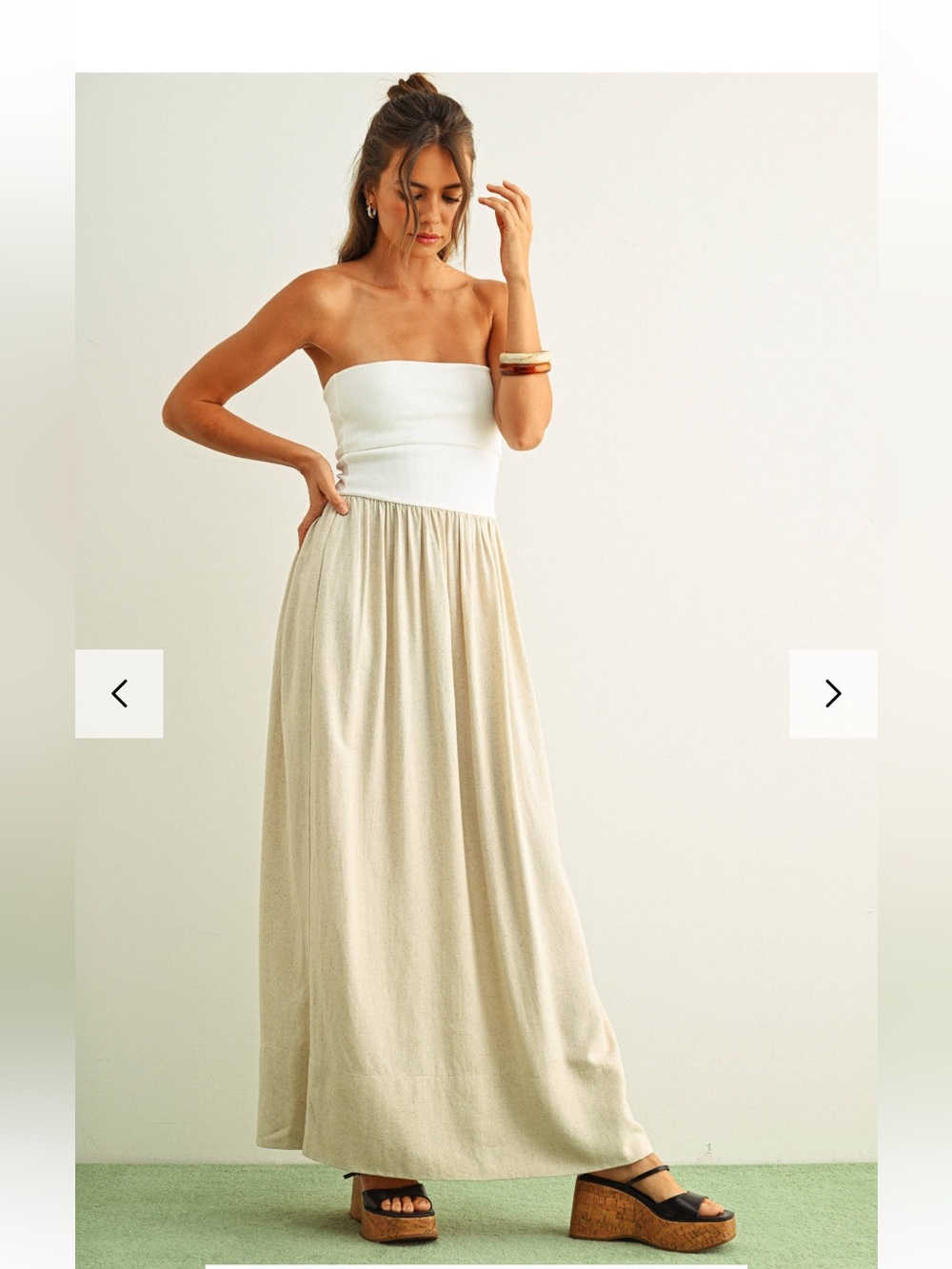 NWT Miou Muse Lena Ribbed Tube Top Two Tone Linen Maxi Dress Boho Minimalist
